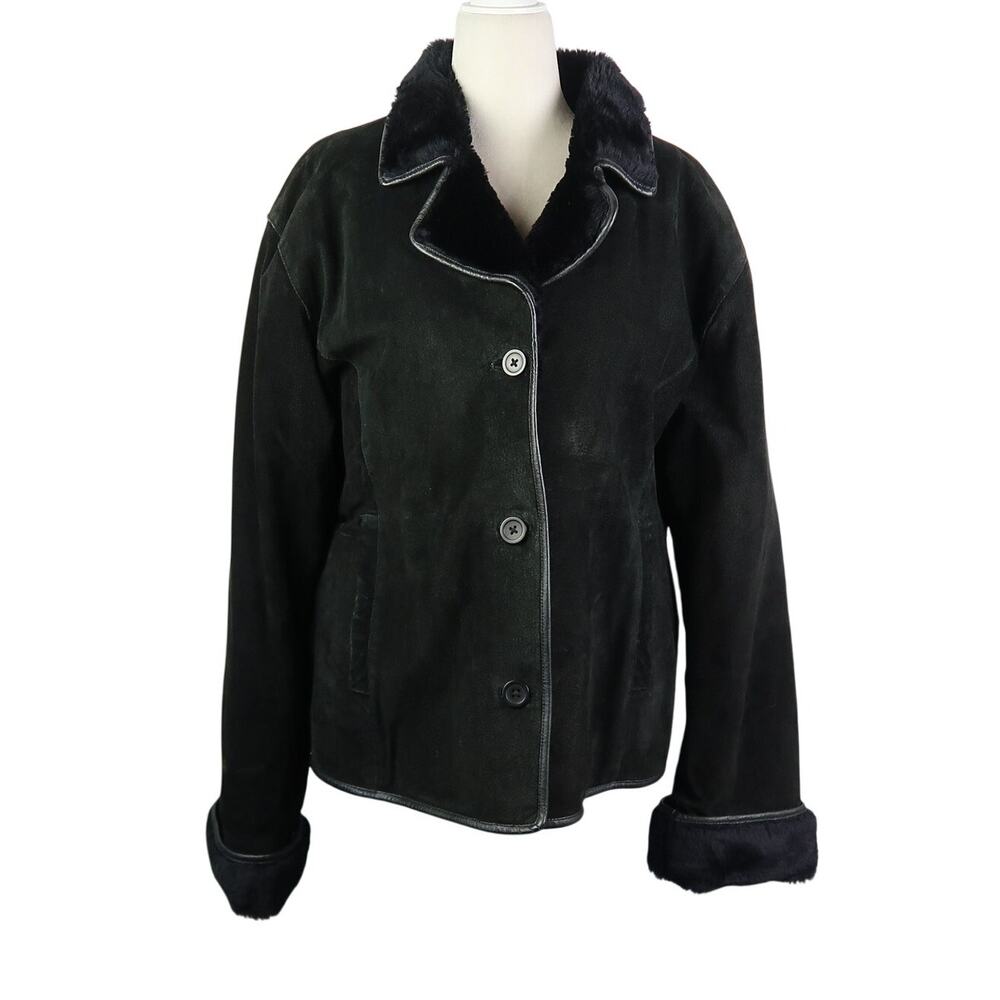 Vintage Y2K Brandon Thomas Black Suede Faux Fur Collar Penny Lane Jacket L